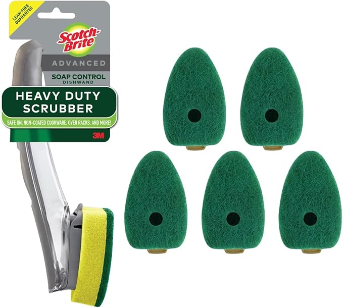Scotch-Brite Heavy Duty Advanced Soap Control Dishwand Kit, Includes 1 Wand & 5 Refill Pads, Control Soap With A Button, Keep Your Hands Out Of Dirty Water