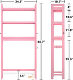 Homykic Bamboo Over The Toilet Storage Shelves, 3-Tier Above Toilet Storage Organizer Rack with 3 Hooks, Freestanding Bathroom Tower Shelf Unit for Small Space, No Rust, Easy to Assemble, Pink
