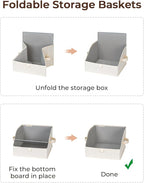 StorageWorks Closet Storage Bins, Trapezoid Organizer Box for Shelves, Fabric Clothes Bin, Foldable Organizing Baskets with Handles, Small, 3-Pack, Mixing of Beige, White & Ivory