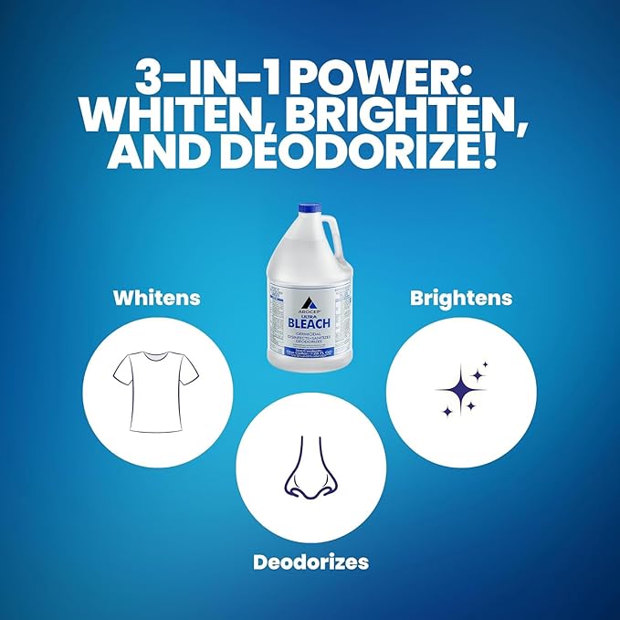 (6 Gallons) - Liquid Chlorine Bleach, for Laundry, Household and Commercial Cleaning, 1 Gallon Jugs