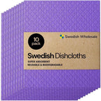 Swedish Wholesale Dishcloths Reusable 8" x 7" Sponge Cloths, Bulk 10 Pack of High Absorbent Cellulose Dish & Kitchen Cleaning Hand Towels, Wring to Dry & Machine Wash, Odor Resistant, Purple