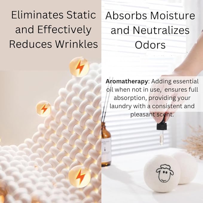 Wool Dryer Balls (6-Pack) – 100% Organic New Zealand Wool, Natural Fabric Softener, Reusable, Reduces Wrinkles & Drying Time, Eco-Friendly, Lint-Free, Chemical-Free Alternative to Dryer Sheets