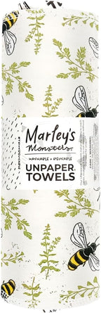 Marley's Monsters UNpaper Towels - 24 Count roll, Reusable Paper Towels, Paperless, Cotton, Tree Free (Bees ans Plants)