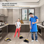 2-Pack is More economical,Brooms with Dustpan Combo Set， with 52" Long Handle, Dustpan Teeth with self-Cleaning Function, Indoor and Outdoor Sweeping, Perfect for Home Office (Large/Yellow/ 2-Pack)