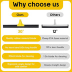 Floor Squeegee for Concrete and Tile Cleaning, 30'' Heavy Duty Rubber Wiper with 60'' Long Adjustable Handle Water Scraper for Bathroom Shower Glass Garage Glass Window(Yellow