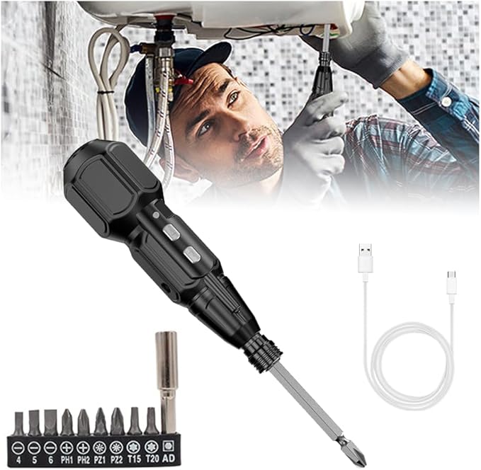 Electric Screwdriver Cordless Rechargeable Power Screwdriver Set, Portable Automatic Home Repair Tool Kit with LED Lights & USB Charging Cable for Men (1PCS)