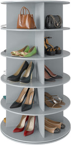 SpaceAid 5 Tier Rotating Shoe Rack Tower, Spinning Shoe Display Lazy Susan, Revolving 360 Shoe Rack Storage Round Carousel, Vertical Handbag Rotate Shoes Closet Organization (5-Tier Gray)