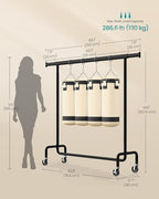 SONGMICS Clothes Rack with Wheels, Heavy-Duty Garment Rack with Extendable Hanging Rod, 286.6 lb Load Capacity, 17.7 x (43.3-59.1) x 64.1 Inches, Chrome-Plated, Matte Black UHSR011B01