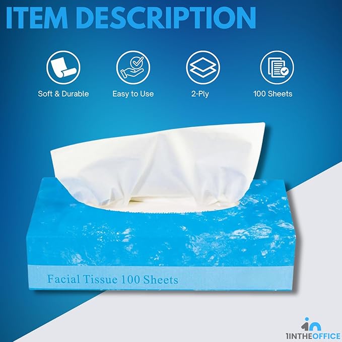 1InTheOffice Facial Tissue Paper, White Tissue, Flat Box with 100 Sheets, Soft 2-Ply, 6 Pack