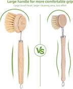 Bamboo Dish Brush - Bamboo Dish Scrubber, Eco-Friendly and Biodegradable, Vegetable Brush Suitable for Cookware, Bowls and Plates, Non-Stick Pans(Soft Bristle)