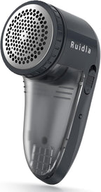 Ruidla Fabric Shaver Defuzzer, Electric Lint Remover, Rechargeable Sweater Shaver with Stainless Steel 3-Leaf Blades, Dual Protection, Removable Bin, Easy Remove Fuzz, Lint, Pills, Bobbles
