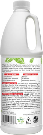 Mighty Mint Drain Clog Remover, Safe for Pipes and Septic, Dissolves Hair & Grease, Clears Blocked Drains and Deodorizes, Natural Mint Scent, 32oz
