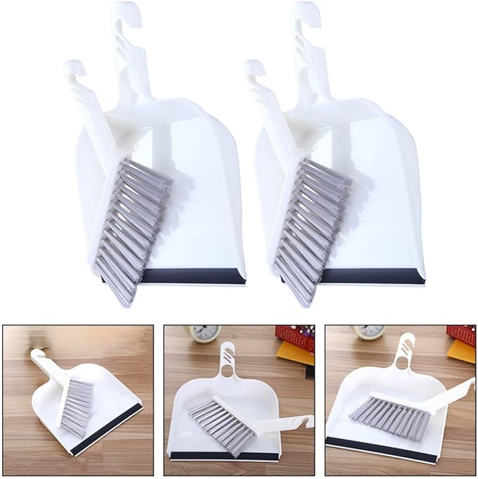 ARTIBETTER Mini Broom and Dustpan Set 2pcs White, Desktop Cleaning Shovel Brush Combo for Kitchen Table Sweeping, Home Cleaning Accessory for Indoor Use