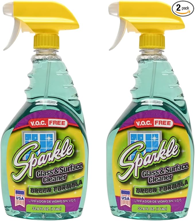 Sparkle Glass & Window Cleaner Spray, VOC-Free Eco Formula, Streak-Free Finish for Windows & Mirrors, 33.8 fl oz (Pack of 2)