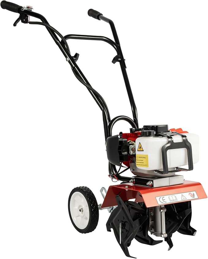 Garden Tiller Cultivator 52CC 2 Stroke Gasoline Powered Land Cultivator Yard Tiller Rototiler for Garden Lawn Digging Weed Removal Soil Cultivation