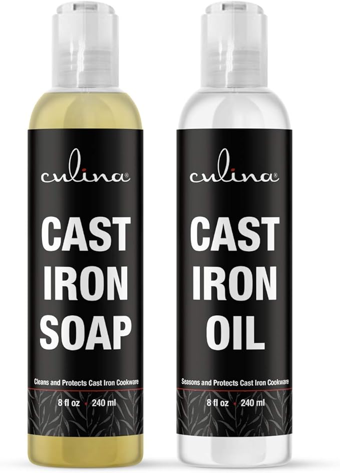 Cast-Iron Cleaning Kit, A Cleanser and Cleaner 8 oz Bundled with Cast-Iron Conditioner Oil 8 oz by Culina Kosher Certified