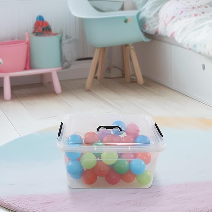 Anbers Pack of 4 Clear Latching Storage Boxes, 17.5 Quart Storage Bin with Lid and Handle