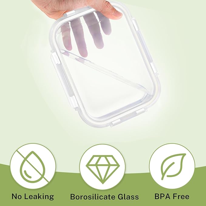 HOMBERKING 8 Pack Glass Food Storage Containers with Lids, Meal Prep Containers, Airtight Bento Boxes with Leak Proof Locking for Microwave, Oven, Freezer and Dishwasher, BPA Free, 5-35oz, white