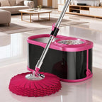 Stainless Steel Spin Mop and Bucket with Wringer Set for Home,360° Mop and Bucket with Separate Clean and Dirty Water,Wet Dust Mop for Floor Cleaning with Extra Refills (Black Pink)