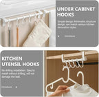 SUPVOX Kitchen Utensil Hooks 5pcs Under Cabinet Storage Rack White Plastic No-Drill Multi-Functional Hanging Organizer for Kitchen Cabinet