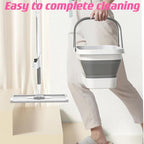 Bucket with Wringer Set, 6 Piece Microfiber Flat Mop Cleaning System with Long Handle, Hands Free Floor Cleaner for Hardwood, Tile & Wall (1 Mop + 6 Microfiber Pads + 1 Bucket)