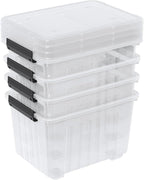 Cand 30 Quart Plastic Storage Boxes with Wheels, 4 Pack Latching Lidded Storage Bins, Clear