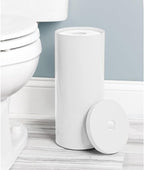 mDesign Plastic Floor Stand Toilet Paper Organizer with Cover, 3-Roll Space-Saving Tissue Storage for Bathroom - Fits Under Sink, Vanity, Shelf, in Cabinet, Corner - Aura Collection - White