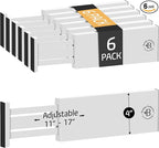 6 Pack Drawer Dividers 4 Inch High, 11”-17" Adjustable Bamboo Organizers Large Expandable Drawer Separators for Cloths, Dresser, Bedroom, Bathroom, Baby Drawer, Office & Kitchen Utensils (White)