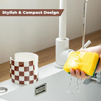 Checkered Sponge Holder for Kitchen Sink, Ceramic Dish Sponge Drying Caddy Scrubby Holder Kitchen Organizer Cute Dish Rack for Sink Counter, Brown and White
