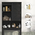 Over The Toilet Storage Cabinet, Bathroom Organizer with Adjustable Shelves and Anti-Tip Device, Space-Saving Storage Solution, Black