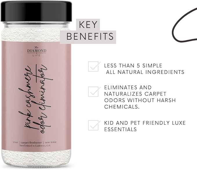 Home "Pink Cashmere" Carpet Deodorizer Powder For Home, Vaccuuming Upholstery, Pet Urine, Dog Bed/Cat Litter Box– Eliminates Odors Naturally, Pet-Friendly- Apple, Spices, & Vanilla