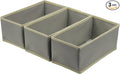 Bructhun Sock Drawer Organizer 3 Pack - Foldable Fabric Storage Bins for Underwear Divider, Small Closet Organizers with 3 Compartments, Light Gray