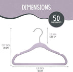 TechZoo 50 Premium Velvet Baby Hangers 11.8" Inch Non-Slip Infant, Ultra Slim Space-Saving Children Closet Hangers, 360° Swivel Hook, Strong & Durable Baby Toddler Kids Clothes Hanger, Purple
