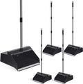 Leumoi 4 Pcs Dust Pans with Long Handle Set 36.6 Inch Commercial Dust Pan with Comb Large Plastic Stand up DustPans for Outdoor Indoor Restaurant Home Office Floor Cleaning (Black)