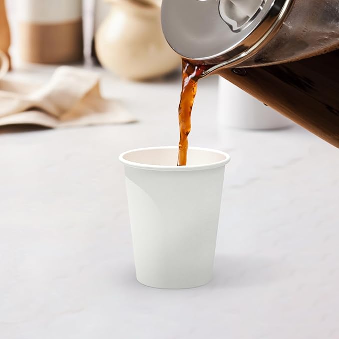 100 Count 8 oz Coffee Cups, Leak-Free Food Safe Paper Cups 8 oz, Disposable 8oz White Paper Cups for Cold and Hot Drinks