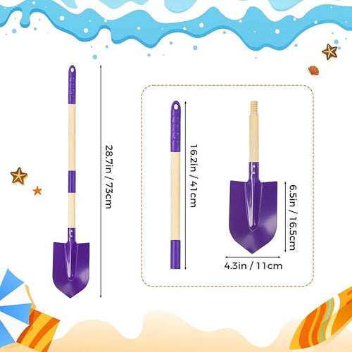 2 Pack Beach Shovels for Kids, 28.7" Long Detachable Kids Shovel with Wood Handle Metal Spade Sand Shovels for Digging Shoveling Sand Snow Gardening Tools Sandbox Toys for Kids Adults Gifts (Purple)