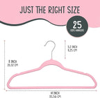 TechZoo 25 Premium Kids Velvet Hangers - 14" Non-Slip Clothes Hangers for Kids & Preteens - Ultra Slim, Space-Saving, Strong & Durable Hangers with 360° Swivel Hook - Pink