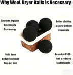 6 Pack Wool Dryer Balls Laundry Reusable Anti Static, Cotton Balls Wool Laundry Balls for Dryer Reduces Clothing Wrinkles Natural Fabric Softener Last 1000+ Loads (Black, 2.75 in/7 cm)