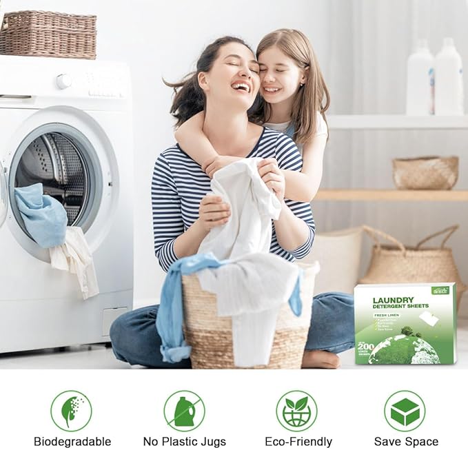 HOMEXCEL Laundry Detergent Sheets Fresh Scent Eco-Friendly, (200 Loads) 100 Washer Sheets, Plastic-Free, Liquid Less Clear Strips for Travel, Home Clothes Washing