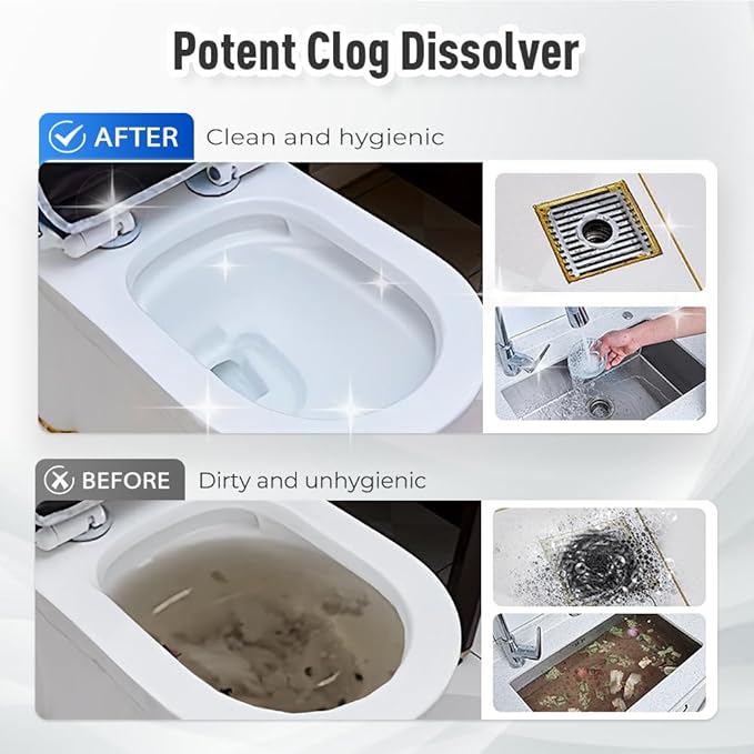 Drain Clog Remover Powerful Unclogging Sink Hair Cleaner for Kitchen, Shower Pipes and Drains (White 1PC)
