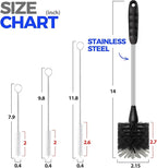 Holikme Bottle Brush Cleaner Set, 14" Long Handle Stainless Steel Bottle Cleaner Brush, 3 Straw Cleaner Brush, Bottle Cleaning Brush for Water Bottle, Cups, Abrasive Wheel Brushes, Straws Black