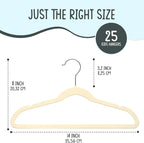 TechZoo 25 Premium Kids Velvet Hangers - 14" Non-Slip Clothes Hangers for Kids & Preteens - Ultra Slim, Space-Saving, Strong & Durable Hangers with 360° Swivel Hook - Beige