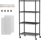 Golpart 4 Tier Shelves Storage Shelf Wire Closet Bathroom Organizers Metal Pantry Kitchen Garage Shelving Unit Laundry Room Organization Home Rack Net Basket Black with Wheels 14”D X 24”W X 48.9”H