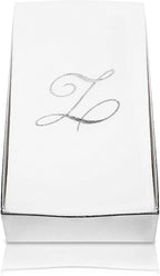 AMERICAN HOMESTEAD Disposable Hand Towels - Silver Foil Monogrammed Guest Napkins - Linen-Like Bathroom Paper Towels for Guests - Perfect Wedding and Party Napkins - 50 Count (Silver M)