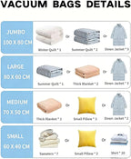 Vacuum Storage Bags with Electric Pump and Hand Pump,8 Pack Vacuum Seal Bags for Clothing,Space Saver Bags for Travel and Home(Jumbo 80 * 100)