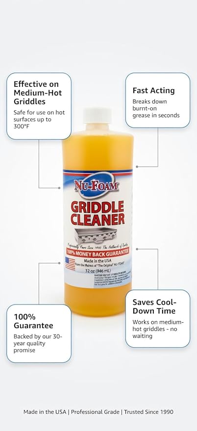 Nu-Foam Griddle Cleaner, Professional Flat Top Cleaning Liquid, 32 oz, for Commercial Griddles