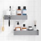 Kitsure Shower Caddy - 2 Pack Adhesive Shower Organizer, Rustproof Metal Shelves, No-Drill Bathroom Organizers and Storage, Silver Grey, Large