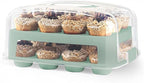 MosJos EXTRA TALL DOME 24 Cupcake Carrier, Green Cupcake Holder Carries 24 Cupcake Storage Container, Muffin Traveler Two Tier Stand Reusable Cupcake Box
