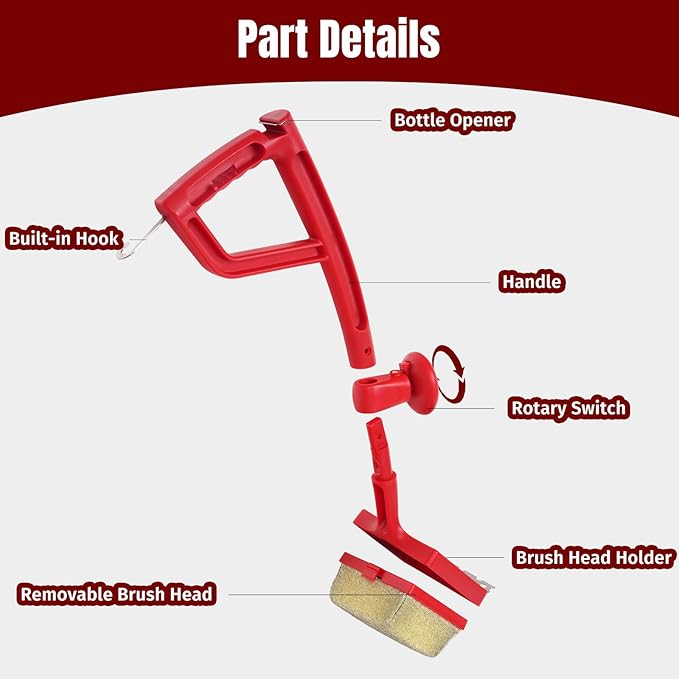 SHINESTAR Bristle-Free Griddle Cleaning Kit – BBQ Steam Grill Brush with 2 Replacement Heads & Scraper for Cast Iron & Stainless Steel Grates,Excellent Grill Tools, Red