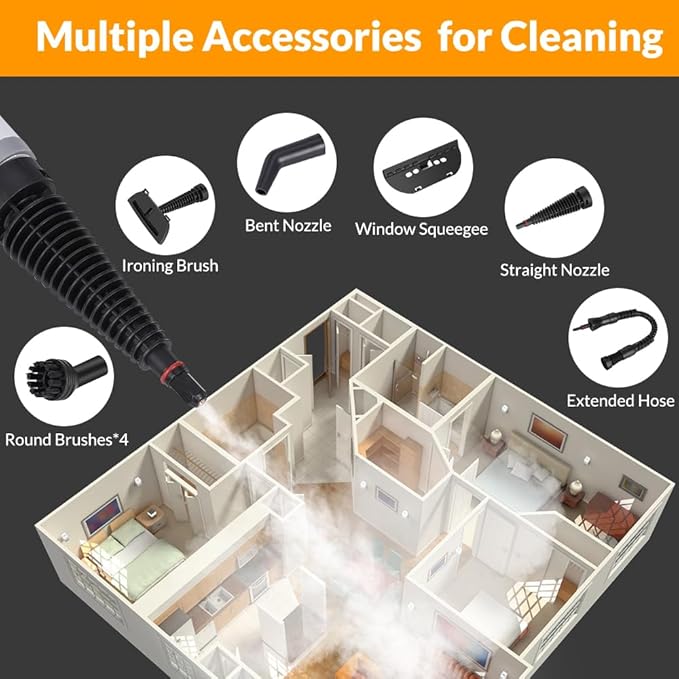 Handheld Pressurized Steam Cleaner with 12 pcs Accessories, Steamer for Cleaning, Steam Cleaner for Home Use, Steamer for Cleaning Car, Furniture, Floor, Upholstery, Grout and Tile, Light Gray